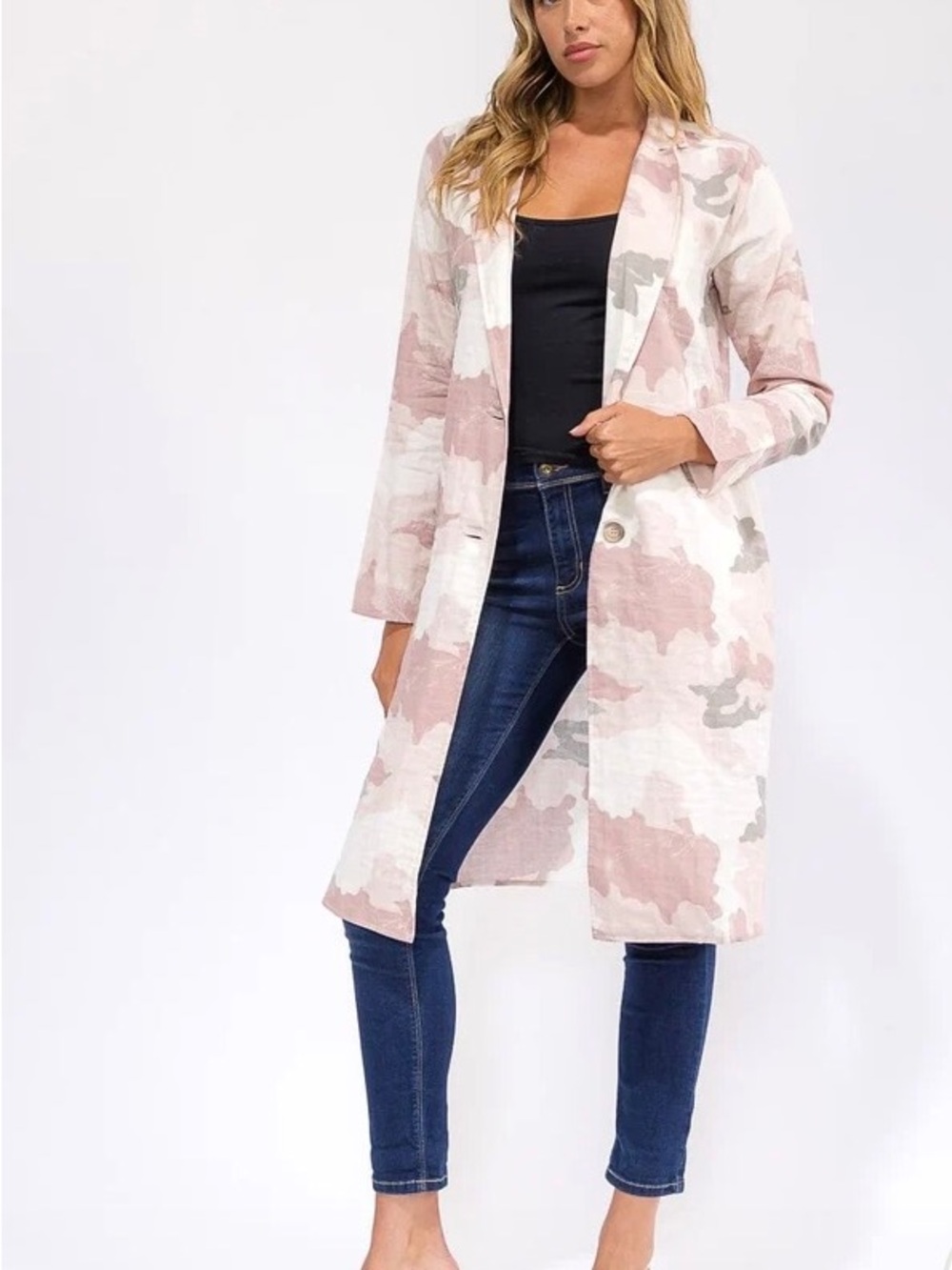 0310. Pink Camouflage Long Coat - Lightweight Trench 100% Cotton